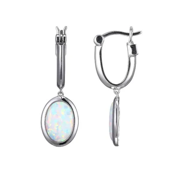 Sterling Silver Created Opal Hoops