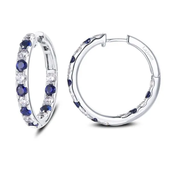 Lafonn Sterling Silver Sapphire and Lassaire Hoop Earrings Stambaugh Jewelers Defiance, OH