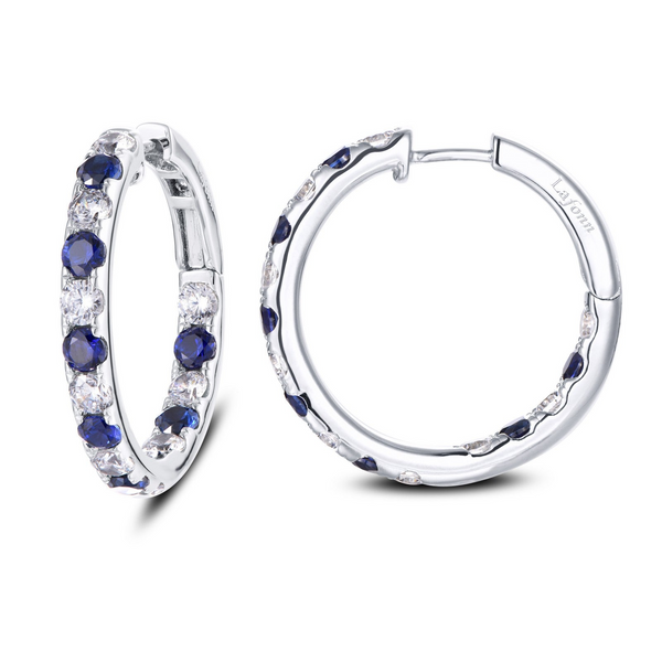 Lafonn Sterling Silver Sapphire and Lassaire Hoop Earrings Stambaugh Jewelers Defiance, OH