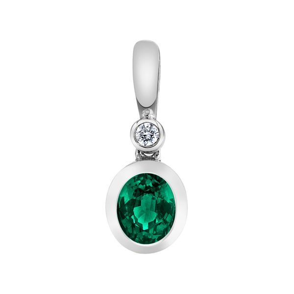 Emerald and Diamond Pendant in 14 Karat White Gold Stambaugh Jewelers Defiance, OH