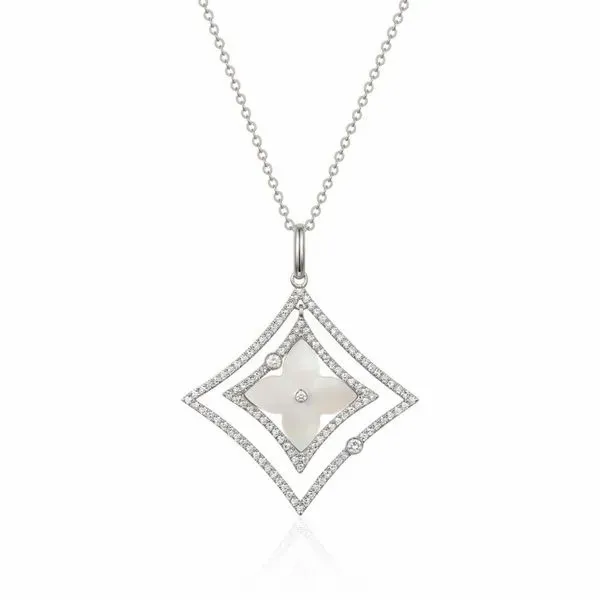 Mother of Pearl and Diamond Pendant in 14 Karat White Gold Stambaugh Jewelers Defiance, OH