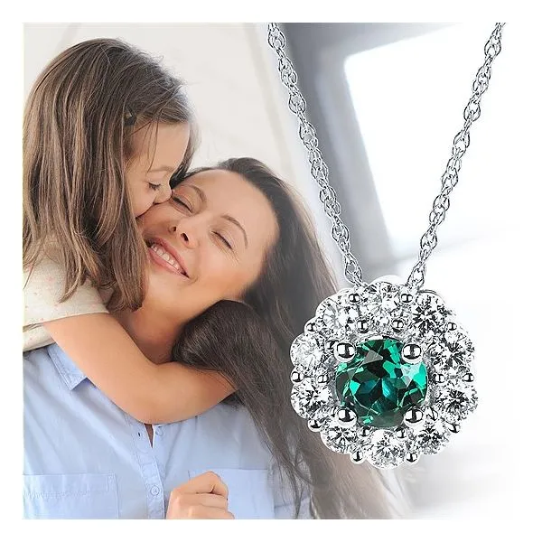 14kt White Gold Eco-Brilliance® Emerald and Diamond Pendant Image 2 Stambaugh Jewelers Defiance, OH