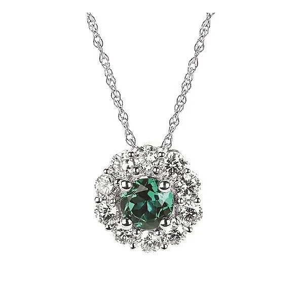 14kt White Gold Eco-Brilliance® Emerald and Diamond Pendant Stambaugh Jewelers Defiance, OH