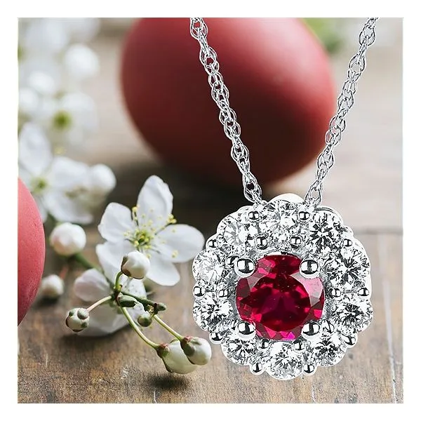 14kt White Gold Eco-Brilliance® Ruby and Diamond Pendant Image 2 Stambaugh Jewelers Defiance, OH