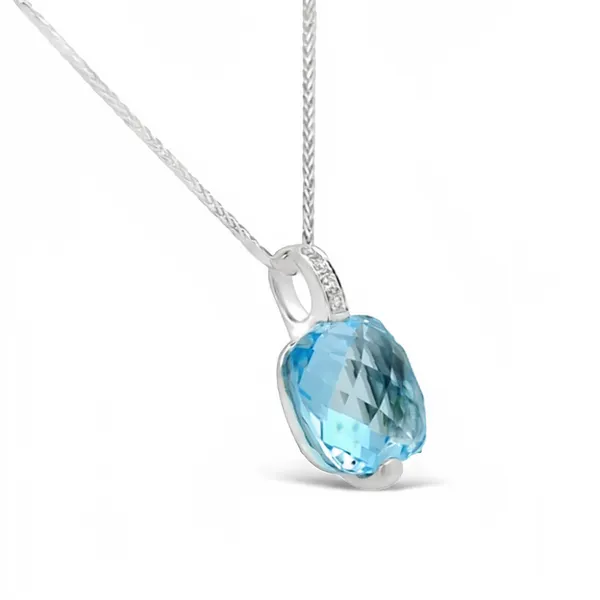 14kt White Gold Blue Topaz and Diamond Pendant Image 3 Stambaugh Jewelers Defiance, OH