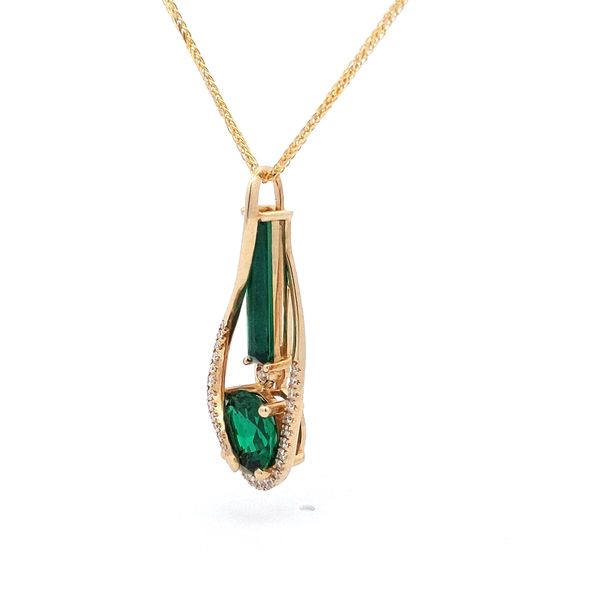 14kt Yellow Gold Chatham® Emerald and Diamond Pendant Image 4 Stambaugh Jewelers Defiance, OH