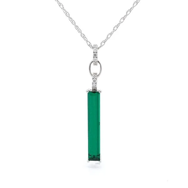 14kt White Gold Chatham® Emerald and Diamond Pendant Image 2 Stambaugh Jewelers Defiance, OH