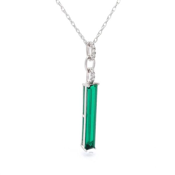 14kt White Gold Chatham® Emerald and Diamond Pendant Image 3 Stambaugh Jewelers Defiance, OH
