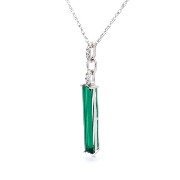 14kt White Gold Chatham® Emerald and Diamond Pendant Image 4 Stambaugh Jewelers Defiance, OH