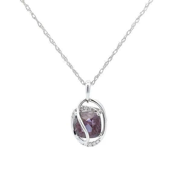 14kt White Gold Chatham® Sapphire and Diamond Pendant Image 2 Stambaugh Jewelers Defiance, OH