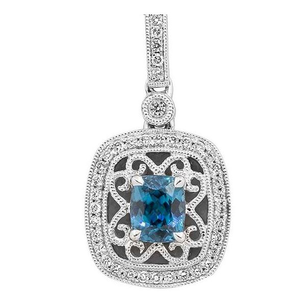 14kt White Gold Blue Zircon and Diamond Pendant Stambaugh Jewelers Defiance, OH