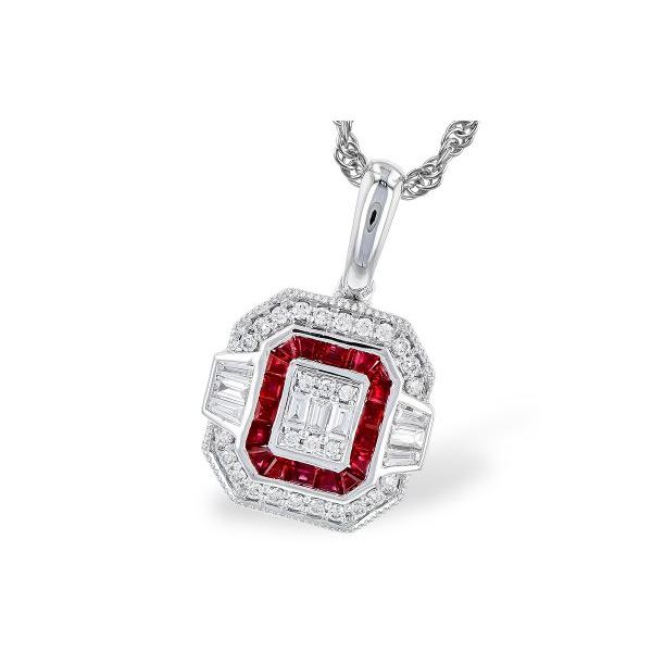 14kt White Gold Ruby and Diamond Pendant Stambaugh Jewelers Defiance, OH