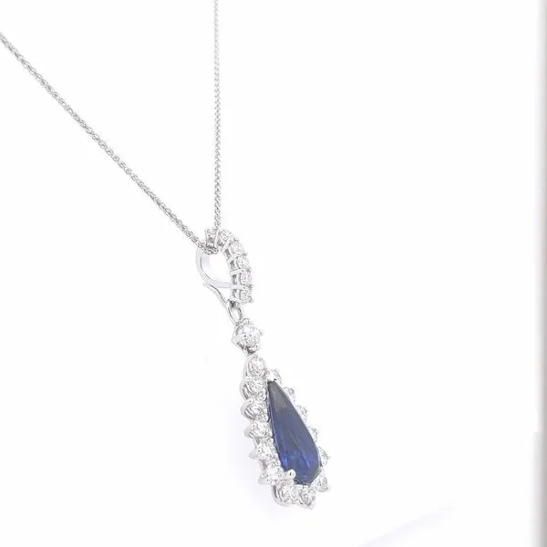 Platinum Sapphire and Diamond Pendant Image 2 Stambaugh Jewelers Defiance, OH