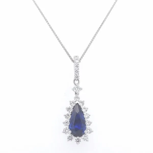 Platinum Sapphire and Diamond Pendant Stambaugh Jewelers Defiance, OH
