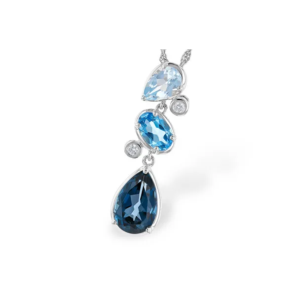 14kt White Gold Blue Topaz and Diamond Drop Pendant Stambaugh Jewelers Defiance, OH