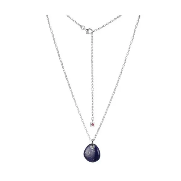 ELLE Sterling Silver \Pebble\ Lapis Pendant Necklace