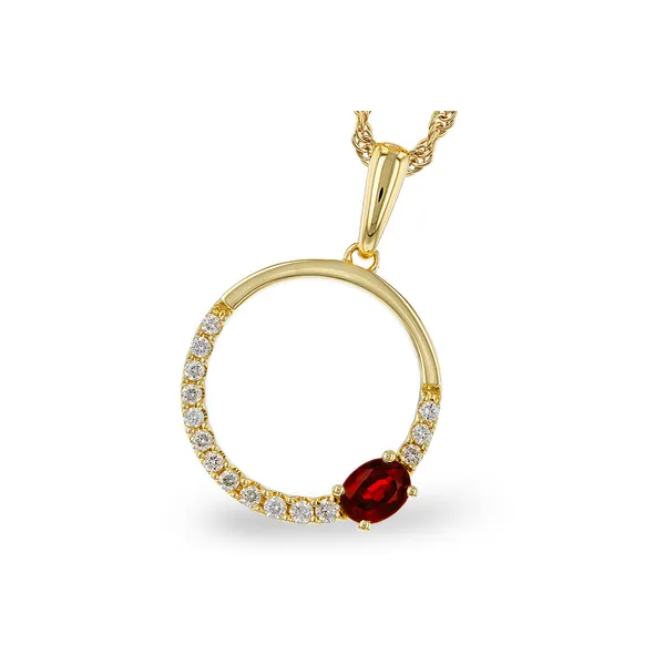 14K Yellow Gold Diamond and Ruby Circle Pendant Stambaugh Jewelers Defiance, OH