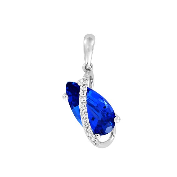 14kt White Gold Chatham&reg; Created Sapphire and Diamond Pendant Stambaugh Jewelers Defiance, OH