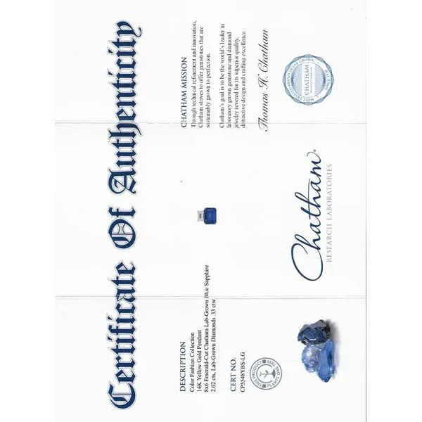 Chatham® Created Sapphire and Diamond Pendant in 14k...