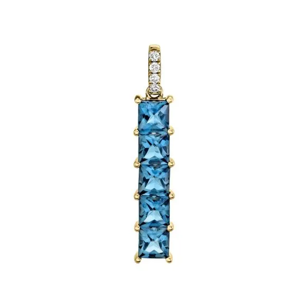 14kt Yellow Gold London Blue Topaz and Diamond Pendant Image 4 Stambaugh Jewelers Defiance, OH