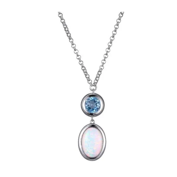 ELLE Sterling Silver Created Opal and Blue Topaz Necklace Stambaugh Jewelers Defiance, OH