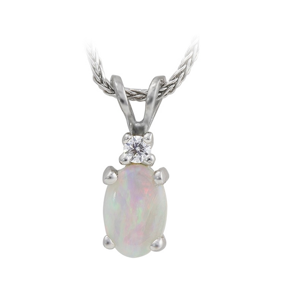 14 Karat White Gold Opal and Diamond Pendant Stambaugh Jewelers Defiance, OH