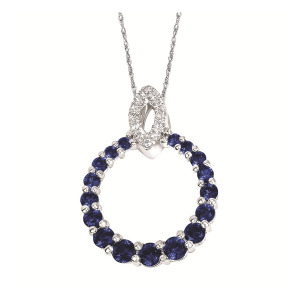 14kt White Gold Sapphire and Diamond Circle Pendant Stambaugh Jewelers Defiance, OH