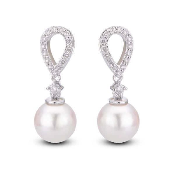 14kt White Gold Pearl and Diamond Earrings Stambaugh Jewelers Defiance, OH