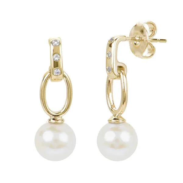 14kt Yellow Gold Freshwater Pearl and Diamond Earrings Stambaugh Jewelers Defiance, OH