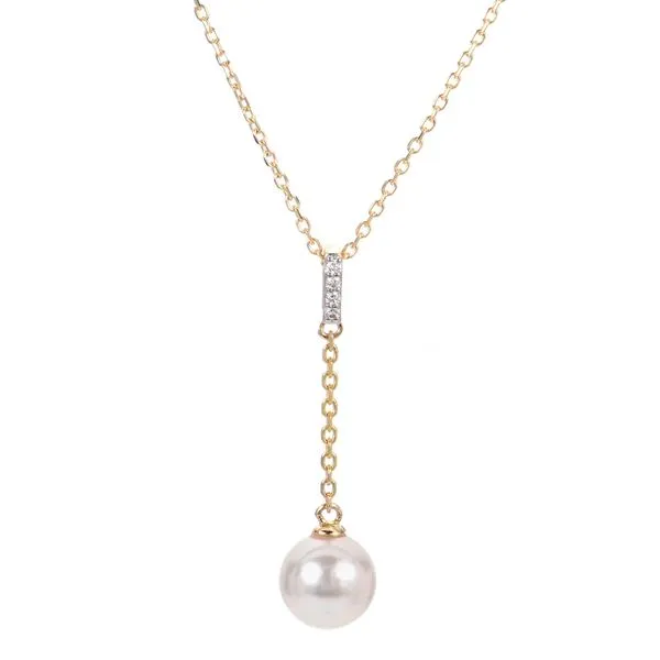 14kt Yellow Gold Pearl and Diamond Drop Necklace Stambaugh Jewelers Defiance, OH