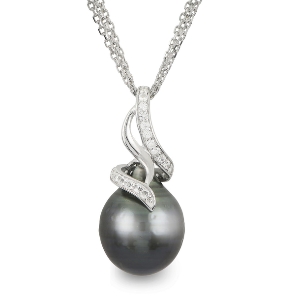 Sterling Silver Tahitian Pearl and White Topaz Pendant Stambaugh Jewelers Defiance, OH