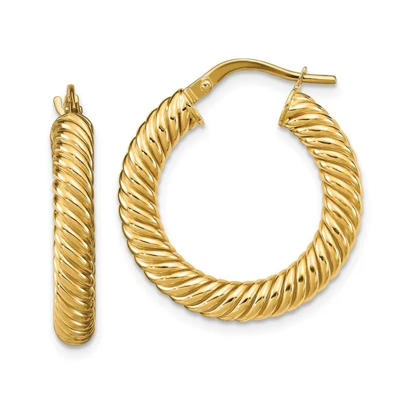 14kt Yellow Gold Textured Hoop Earrings Stambaugh Jewelers Defiance, OH