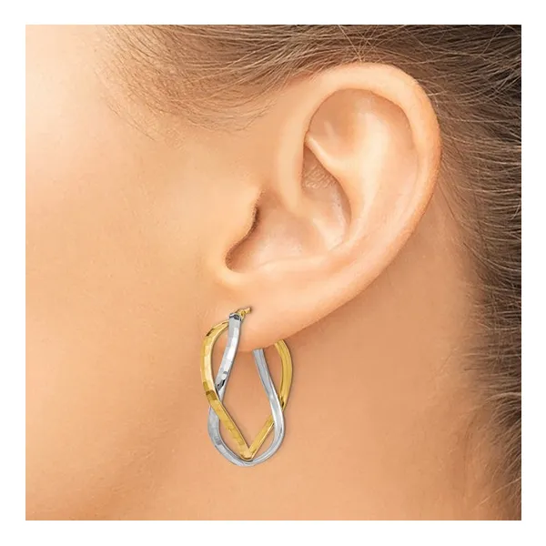 14kt Yellow and White Gold Hoop Earrings Image 3 Stambaugh Jewelers Defiance, OH