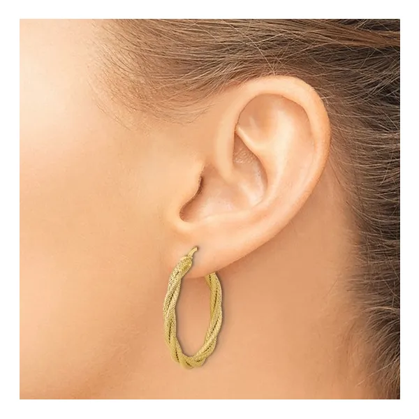 14K Yellow Gold Twisted Round Hoop Earrings Image 3 Stambaugh Jewelers Defiance, OH