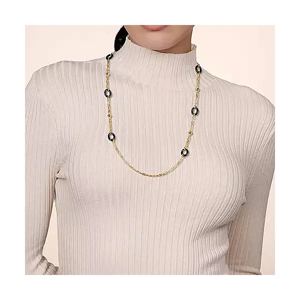 14kt Yellow Gold Bujukan and Black Oval Ceramic Link Station Necklace Image 2 Stambaugh Jewelers Defiance, OH