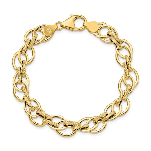 14 Karat Yellow Gold Polished and Textured Fancy Double Link Bracelet Image 2 Stambaugh Jewelers Defiance, OH