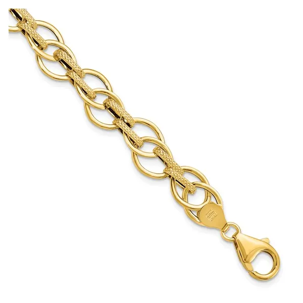 14 Karat Yellow Gold Polished and Textured Fancy Double Link Bracelet Stambaugh Jewelers Defiance, OH