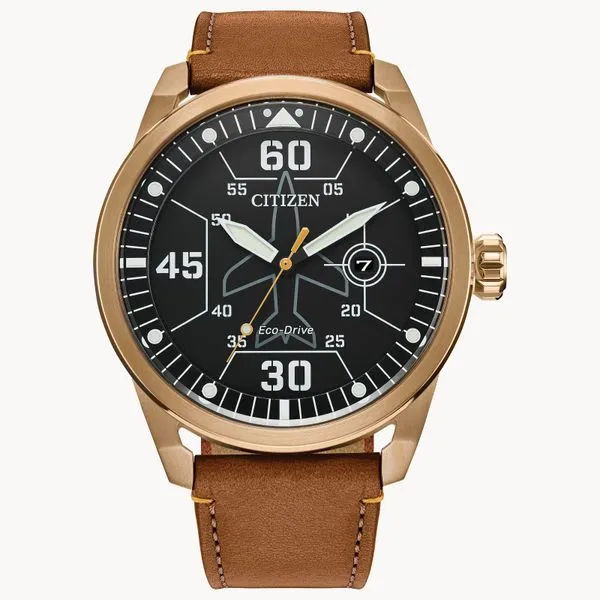 Citizen Eco-Drive Avion Watch with Brown Leather Strap Stambaugh Jewelers Defiance, OH