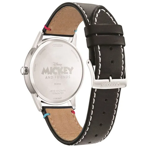 Citizen Eco-Drive Disney Character Watch with Black Leather Watch Band Image 2 Stambaugh Jewelers Defiance, OH