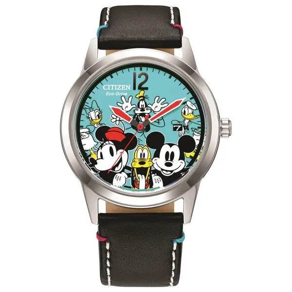 Citizen Eco-Drive Disney Character Watch with Black Leather Watch Band Stambaugh Jewelers Defiance, OH