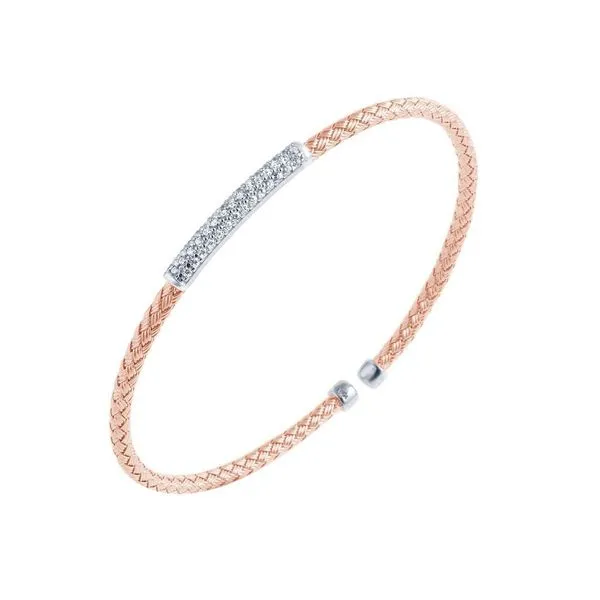 Sterling Silver and 18 Karat Rose Gold and CZ Cuff Bracelet Stambaugh Jewelers Defiance, OH
