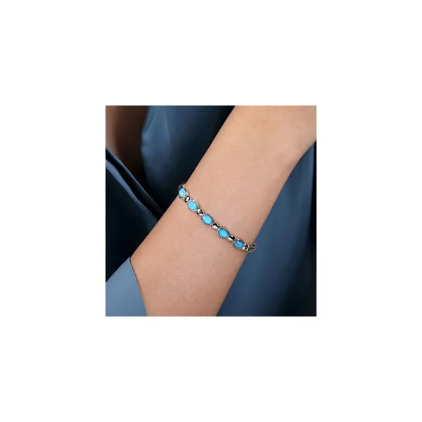 Sterling Silver Rock Crystal & Turquoise Bangle Bracelet Image 3 Stambaugh Jewelers Defiance, OH