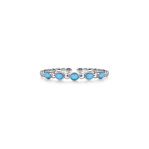 Sterling Silver Rock Crystal & Turquoise Bangle Bracelet Stambaugh Jewelers Defiance, OH