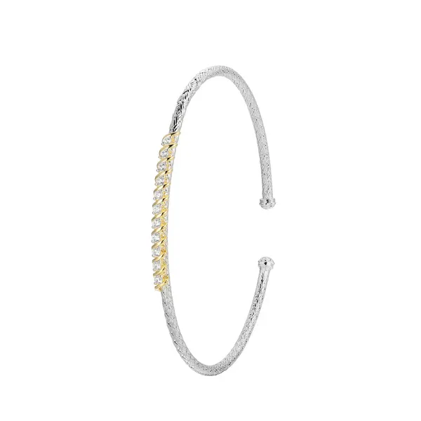 Sterling Silver with Yellow Gold Finish Mesh Cuff Bracelet with CZ Accents Stambaugh Jewelers Defiance, OH