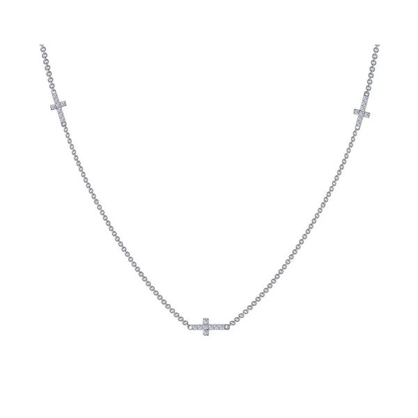 Lafonn Station Sidweays Cross Necklace in Sterling Silver Image 2 Stambaugh Jewelers Defiance, OH