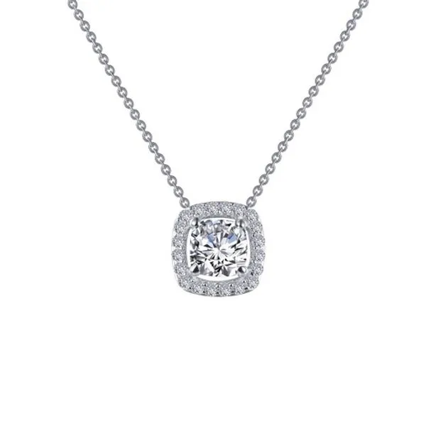 Lafonn Cushion-Cut Halo Necklace in Sterling Silver Stambaugh Jewelers Defiance, OH