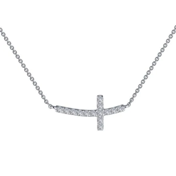 Lafonn Sideways Curved Cross Necklace in Sterling Silver Stambaugh Jewelers Defiance, OH