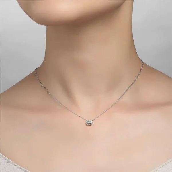 Lafonn Sterling Silver Baguette Halo Necklace Image 2 Stambaugh Jewelers Defiance, OH