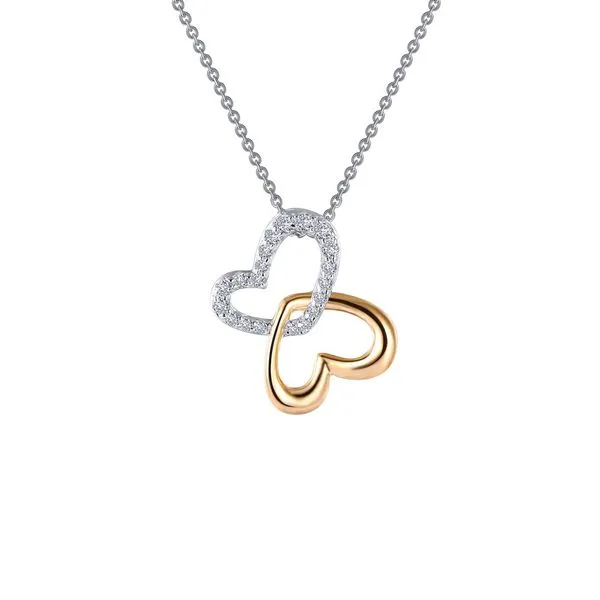 Lafonn Double-Heart Shadow Necklace in Sterling Silver Stambaugh Jewelers Defiance, OH