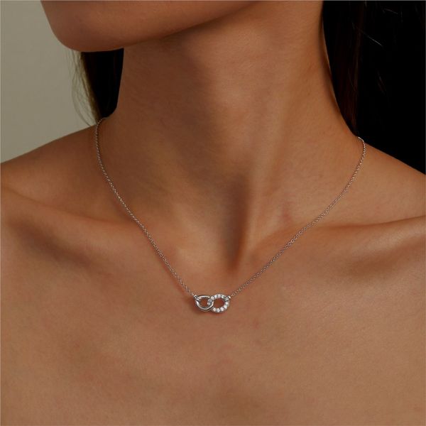 Lafonn Interlocking Circles Necklace in Sterling Silver Image 2 Stambaugh Jewelers Defiance, OH